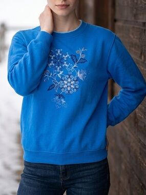 Northern Reflections Floral Embroidered Crew Neck Sweatshirt Fleece Small